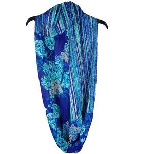 Vibrant Floral Shimmer Stripe Wrappable Infinity Scarf